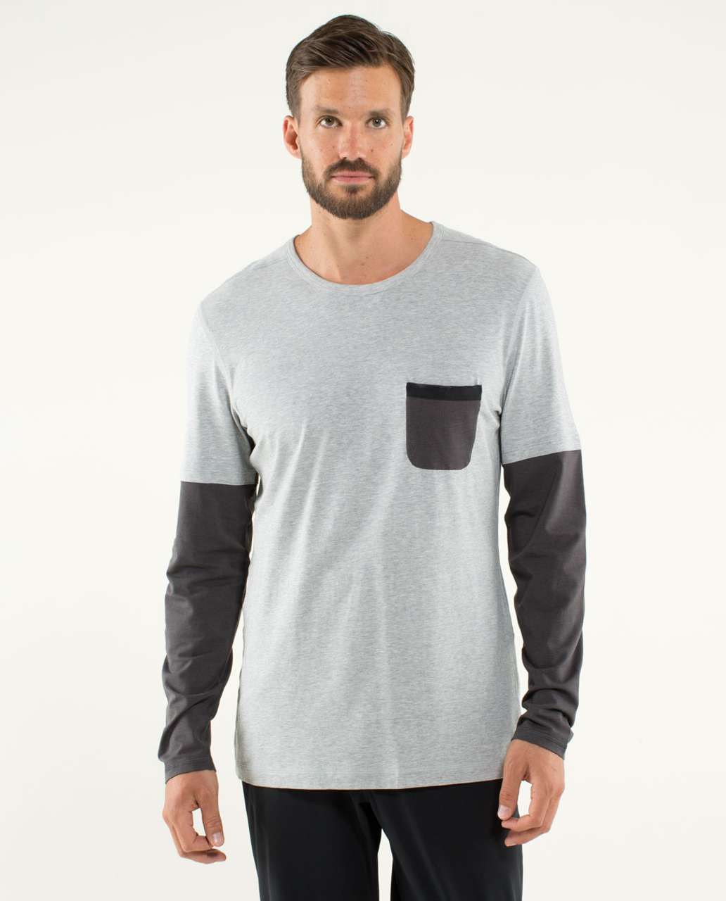 Lululemon 5 Year Basic Long Sleeve *Colour Blocked - Heathered Silver Slate / Soot