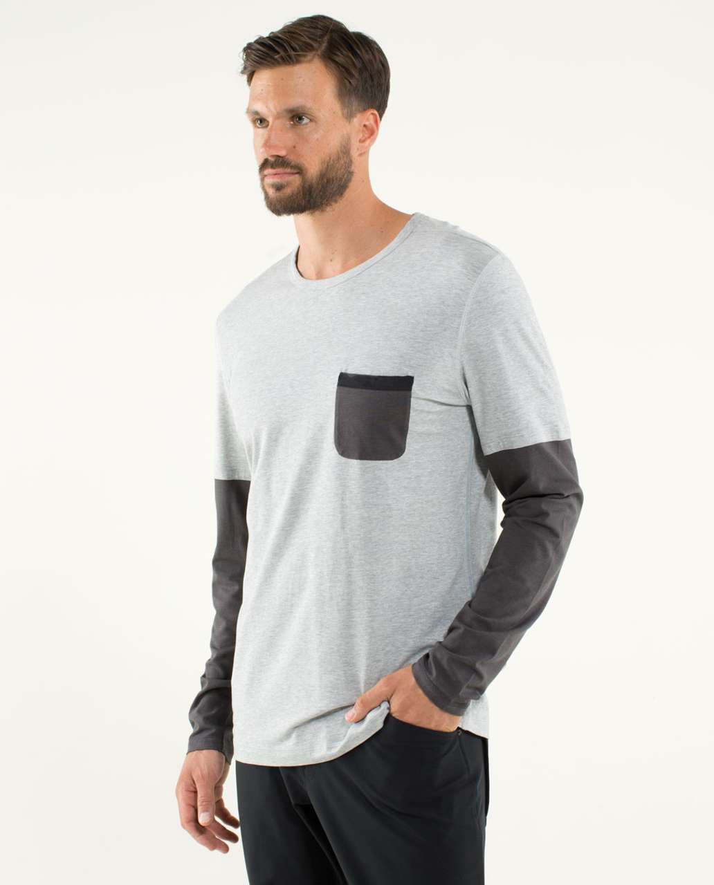 Lululemon 5 Year Basic Long Sleeve *Colour Blocked - Heathered Silver Slate / Soot