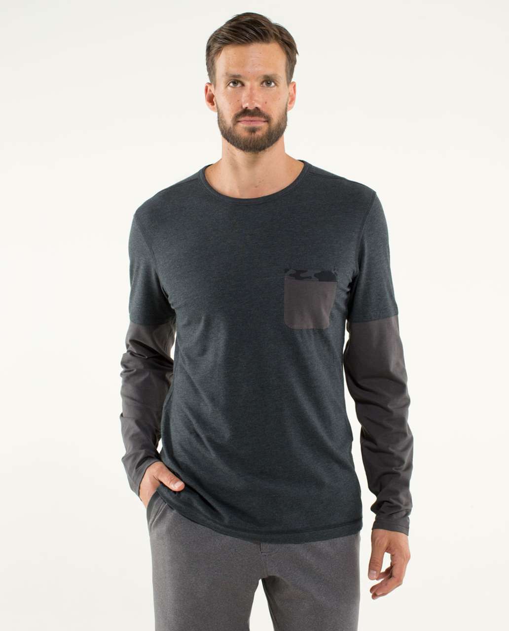 Lululemon 5 Year Basic Long Sleeve *Colour Blocked - Heathered Black ...