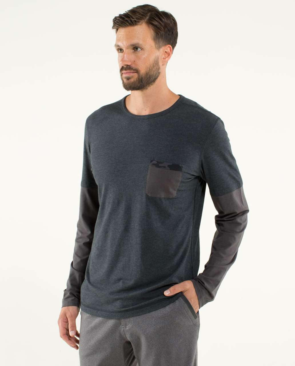 Lululemon 5 Year Basic Long Sleeve *Colour Blocked - Heathered Black / Soot