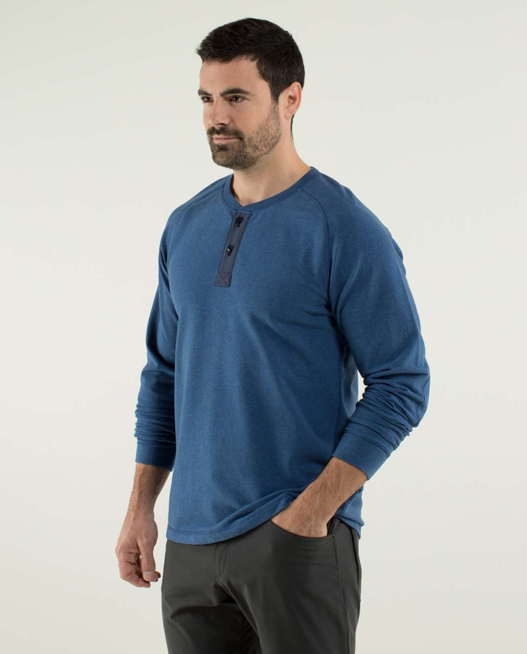 Lululemon All Town Henley - Heathered Rugged Blue / Inkwell