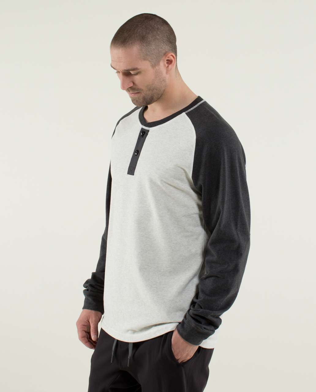 Lululemon All Town Henley - Heathered White / Heathered Black