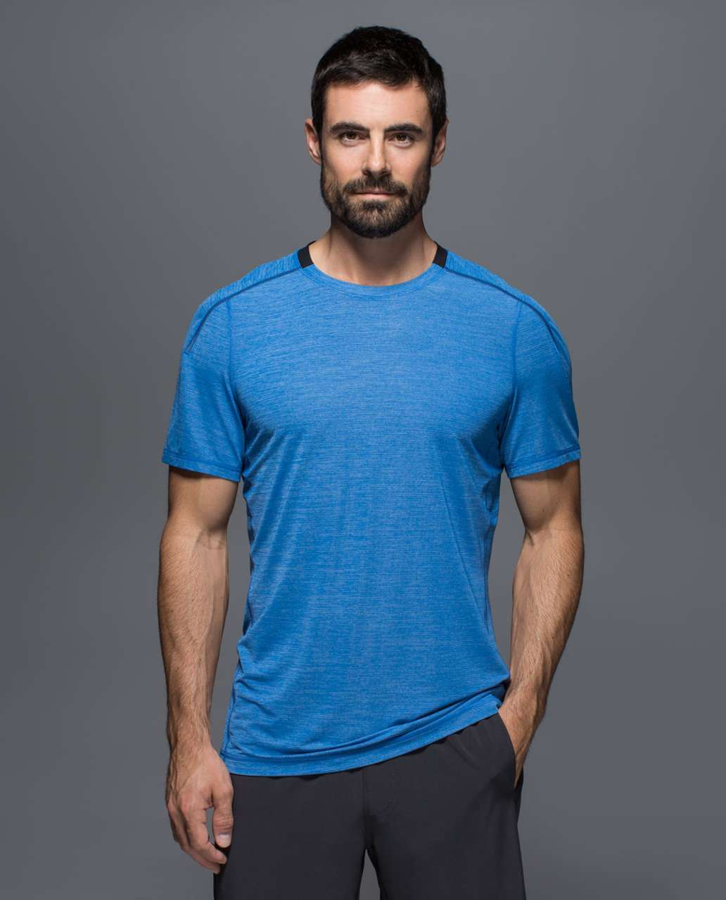 Lululemon Assert Tech Short Sleeve - Heathered Lakeside Blue / Black ...