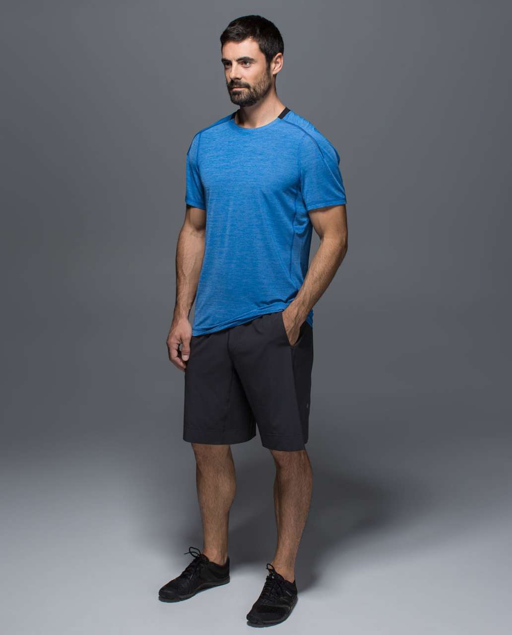 Lululemon Assert Tech Short Sleeve - Heathered Lakeside Blue / Black