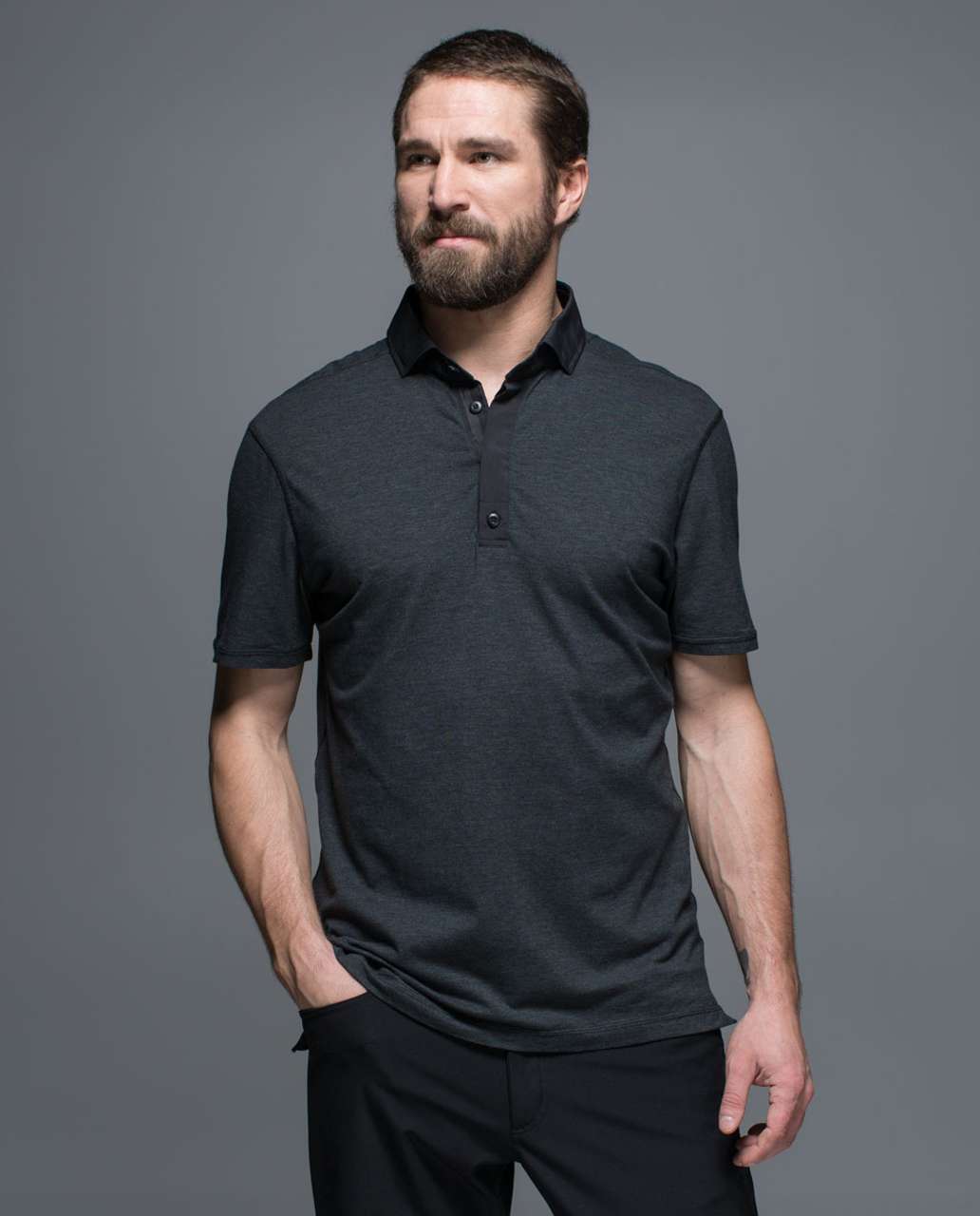 Lululemon Post Practice Polo - Heathered Black / Black