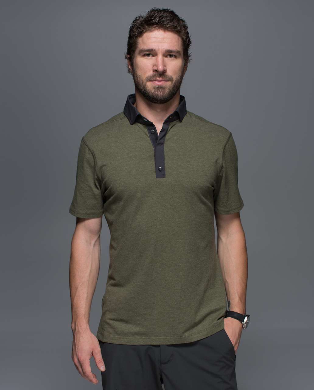 Lululemon Post Practice Polo - Heathered Fatigue Green / Soot