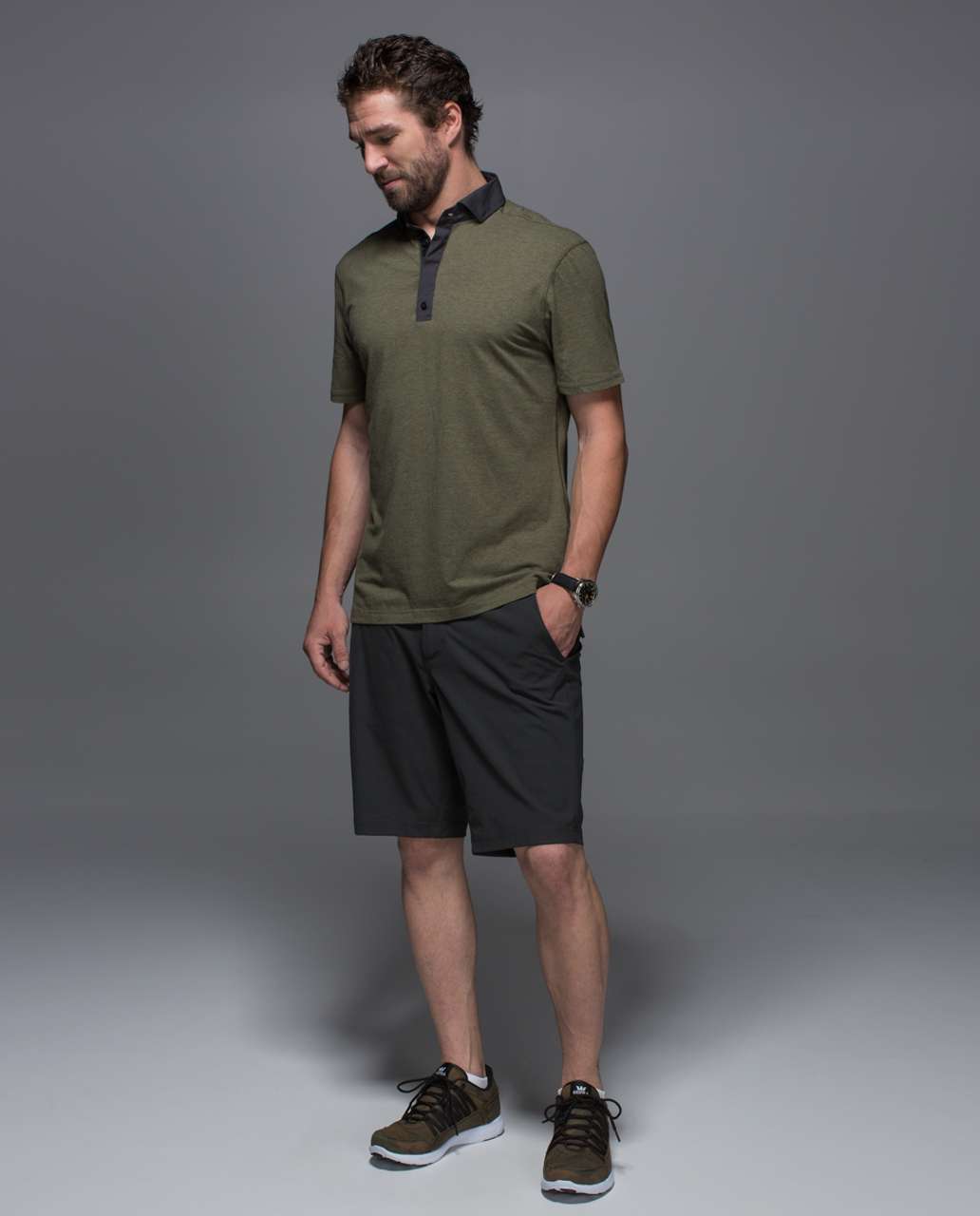 Lululemon Post Practice Polo - Heathered Fatigue Green / Soot