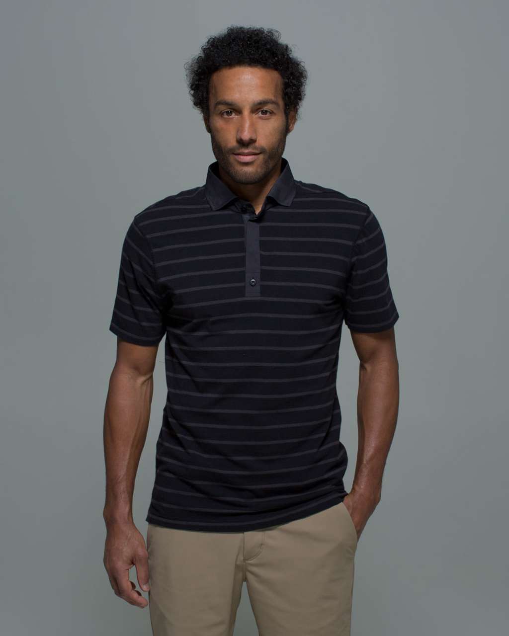 Lululemon Post Practice Polo - Lupin Stripe Black / Black