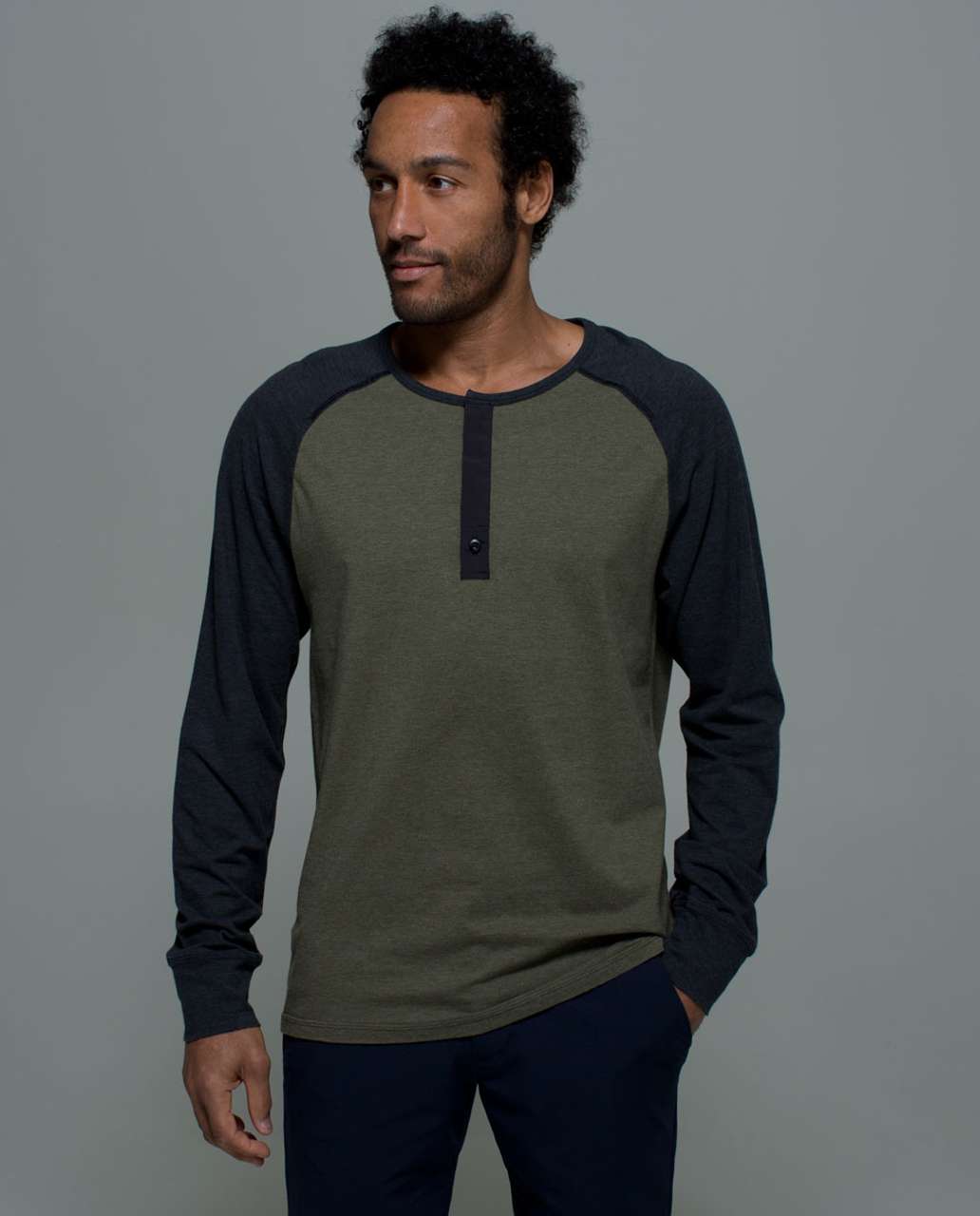 Lululemon Post Practice Henley - Heathered Fatigue Green / Heathered Black / Black