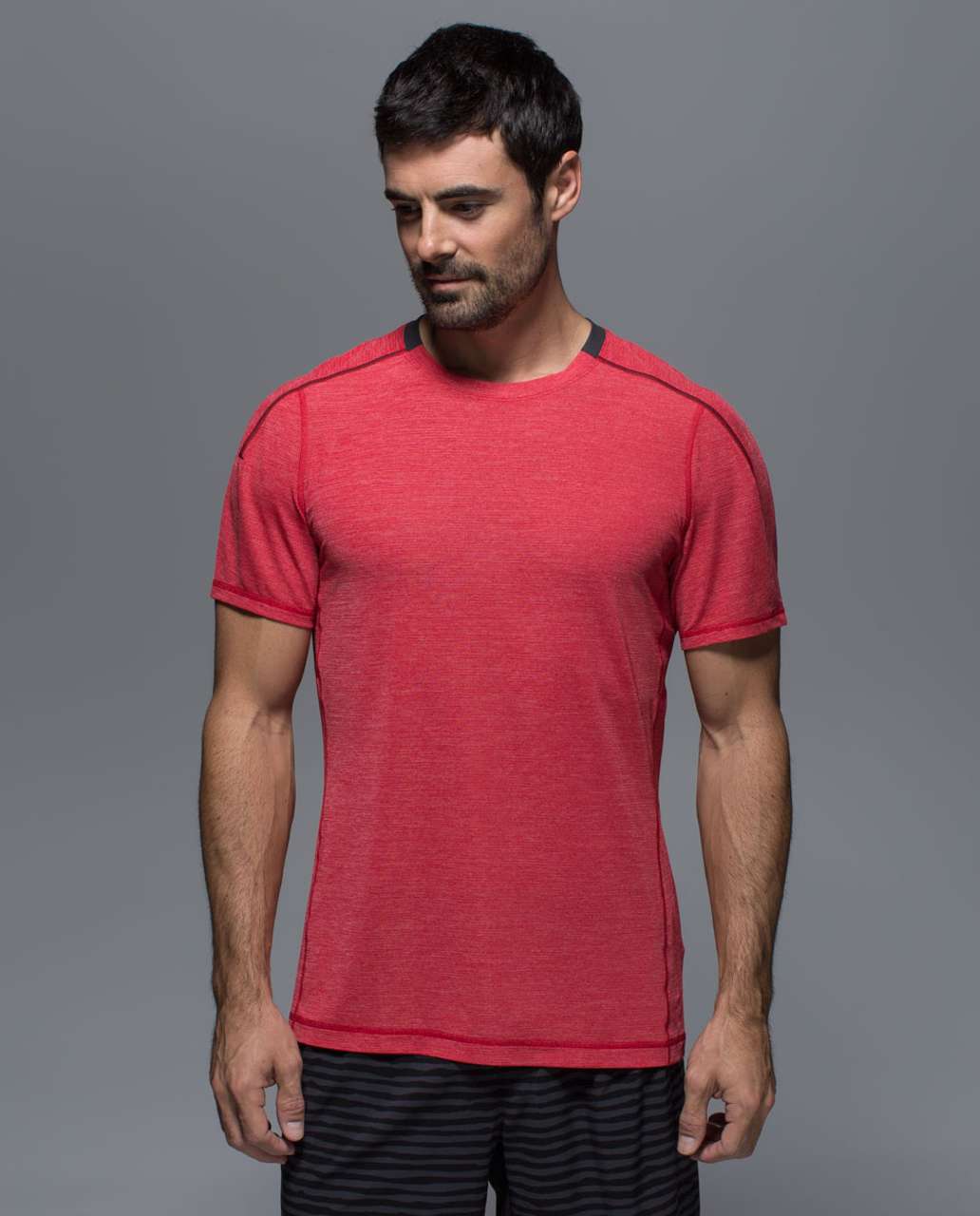 Lululemon Assert Tech Short Sleeve - Heathered Royal Red / Soot