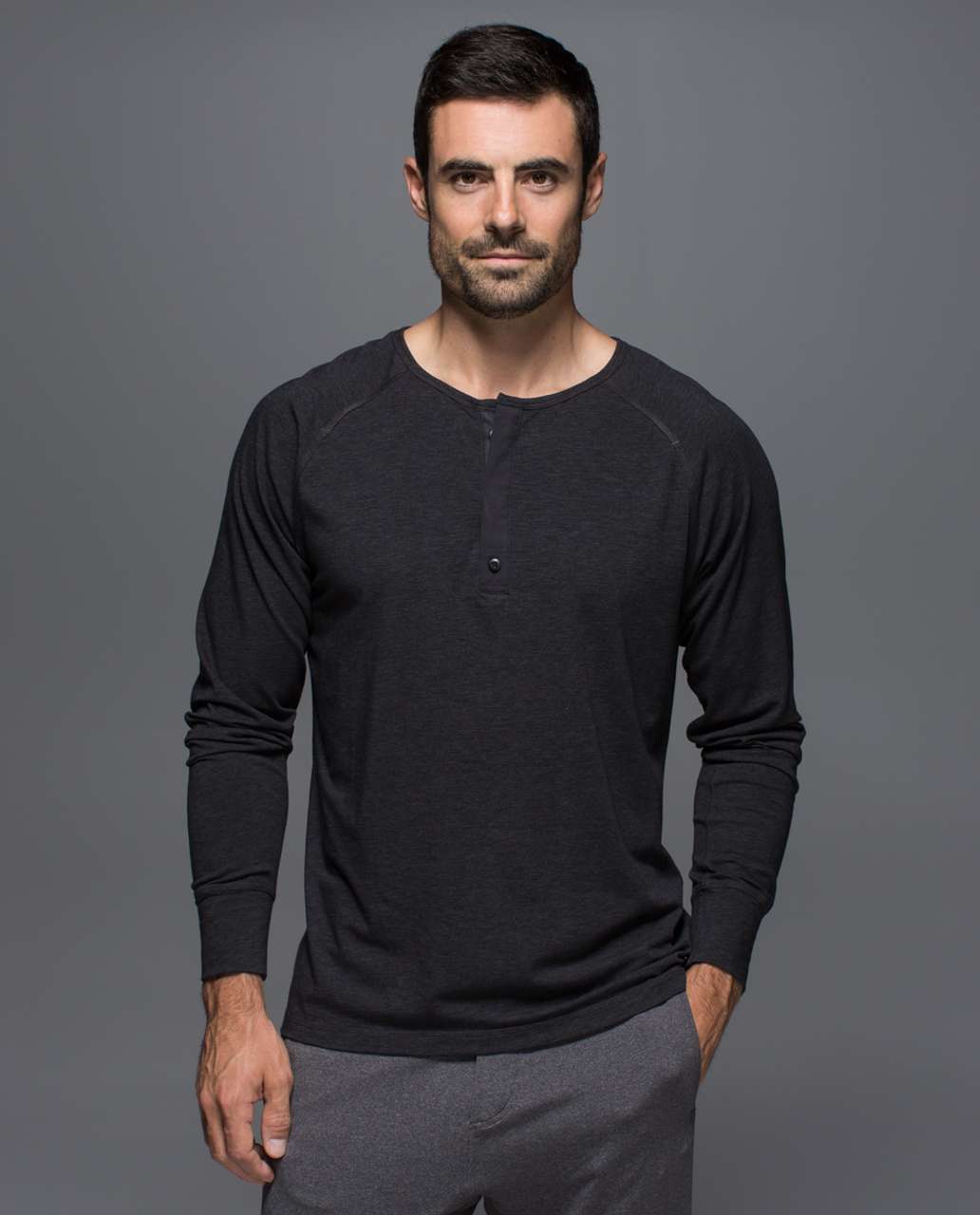 Lululemon Post Practice Henley - Heathered Black / Black