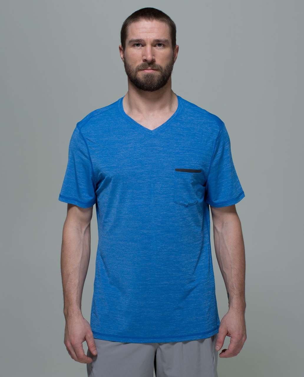 Lululemon Up Front Short Sleeve V - Heathered Lakeside Blue / Black