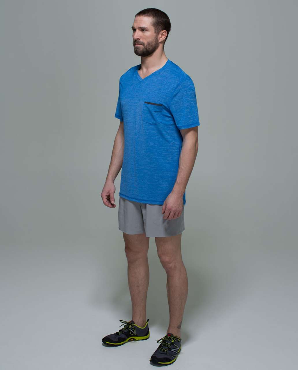 Lululemon Up Front Short Sleeve V - Heathered Lakeside Blue / Black