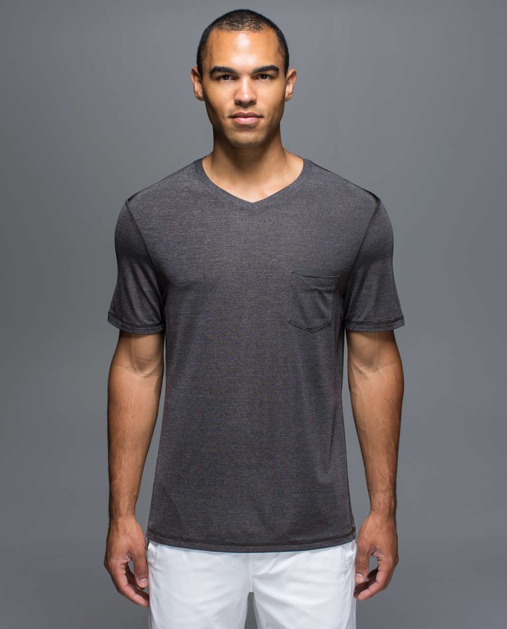 Lululemon Up Front Short Sleeve V - Heathered Black / Black