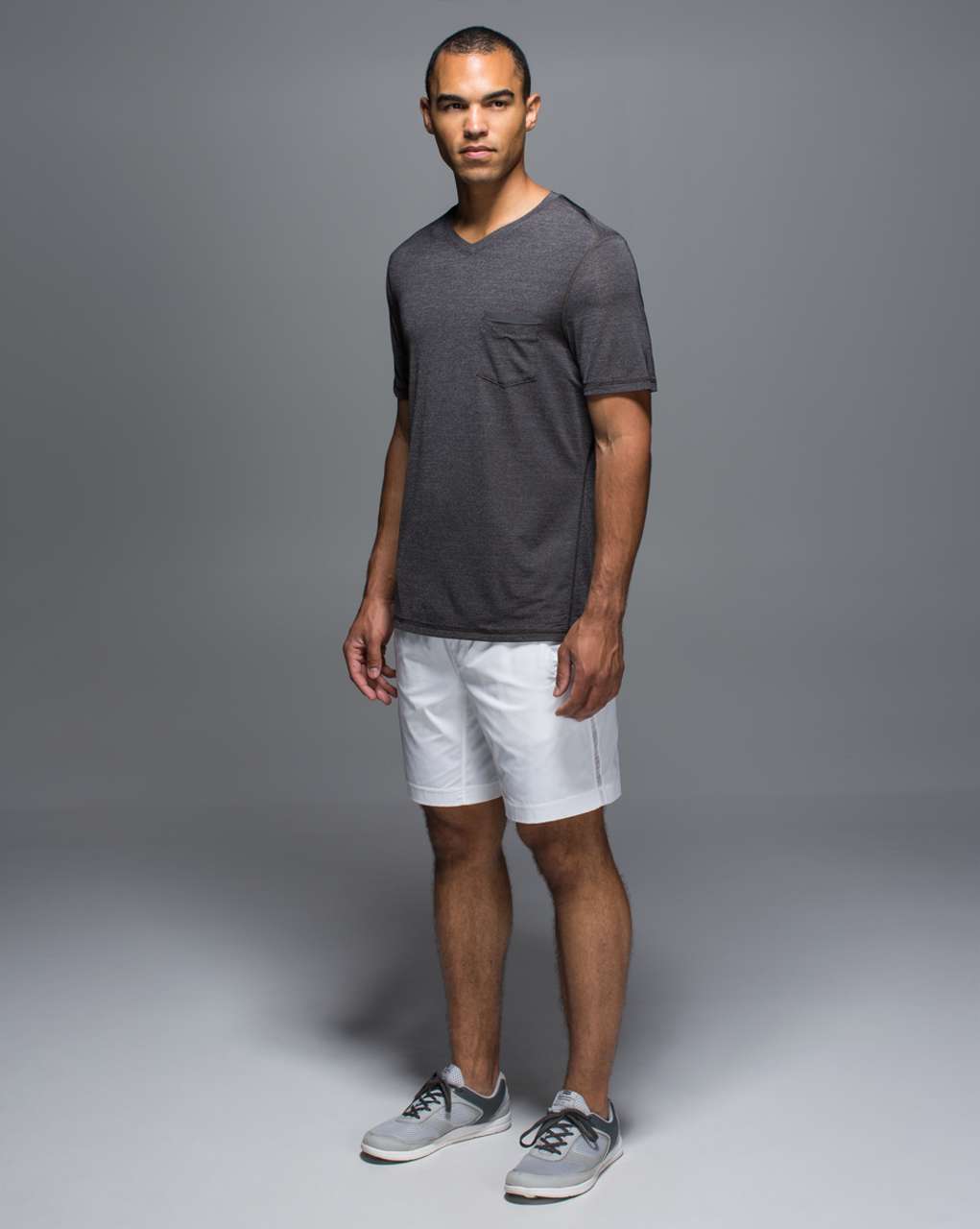 Lululemon Up Front Short Sleeve V - Heathered Black / Black