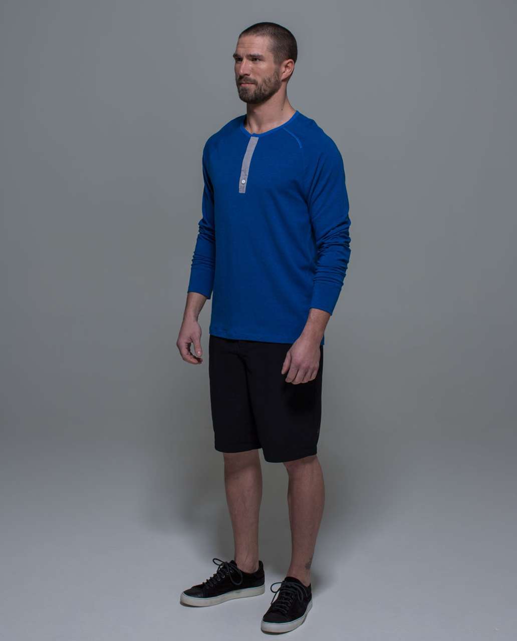 Lululemon Post Practice Henley - Wee Stripe Lakeside Blue / Ambient Grey