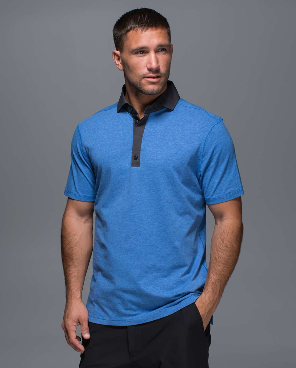 Lululemon Post Practice Polo - Heathered Lakeside Blue / Soot