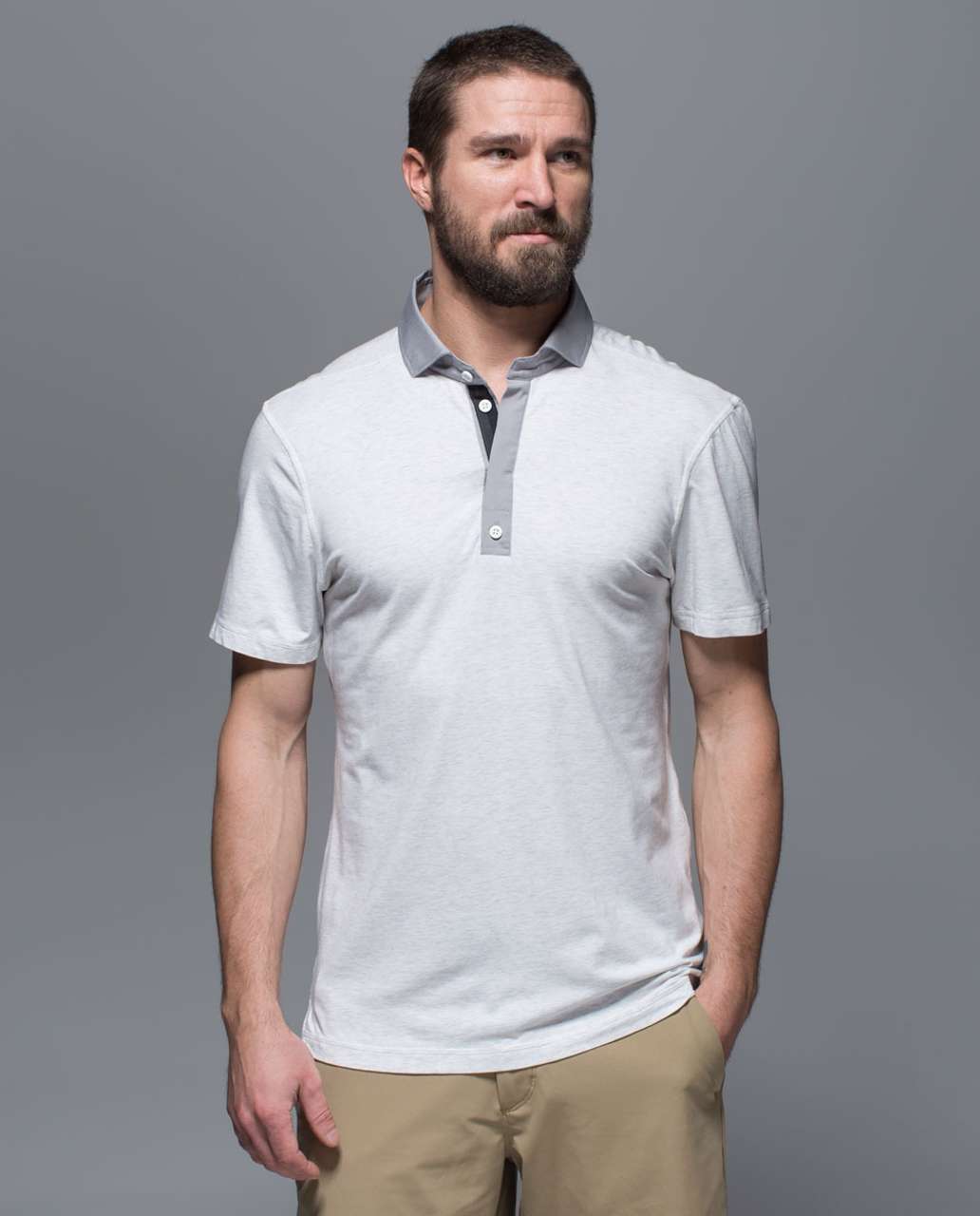 Lululemon Post Practice Polo - Heathered White / Ambient Grey