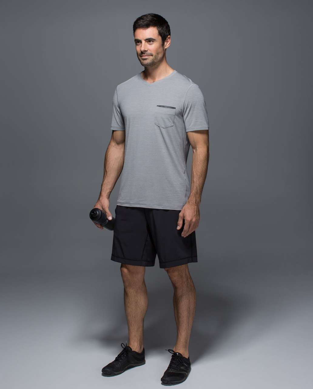 Lululemon Up Front Short Sleeve V - Heathered Medium Grey / Black