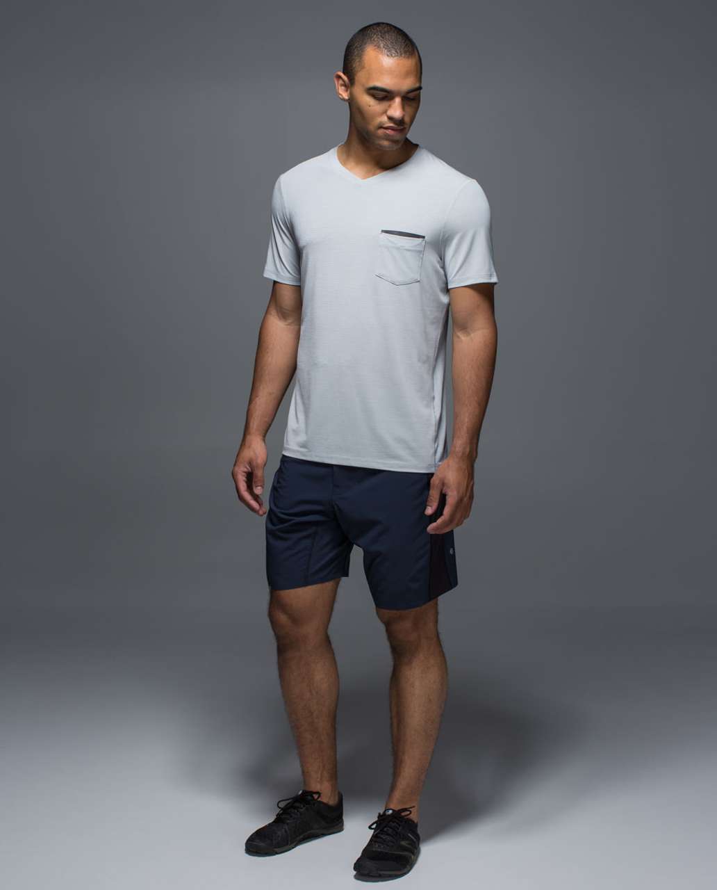 Lululemon Up Front Short Sleeve V - Heathered Light Grey / Black