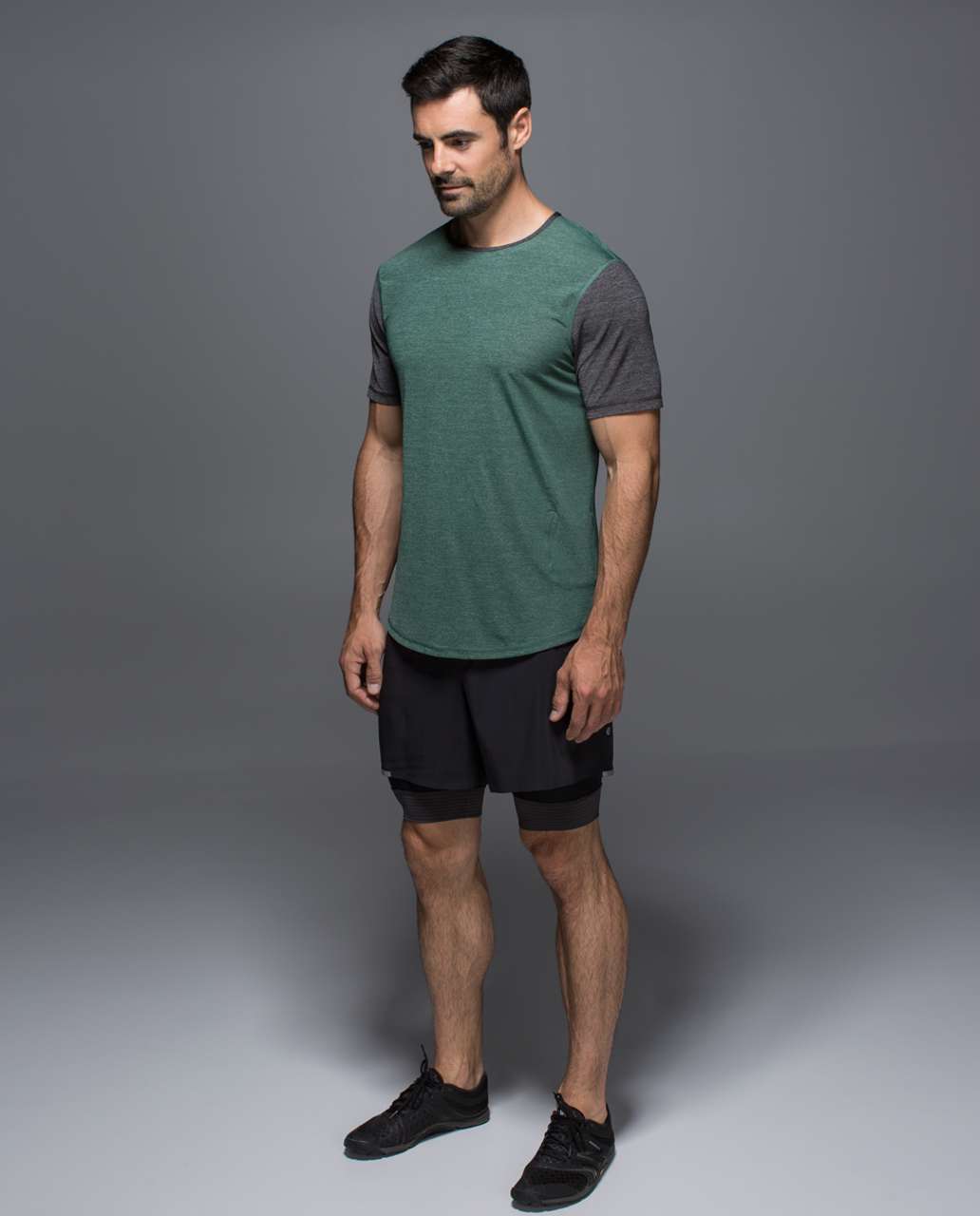 Lululemon Non-Stop Crew - Heathered Forest / Heathered Black