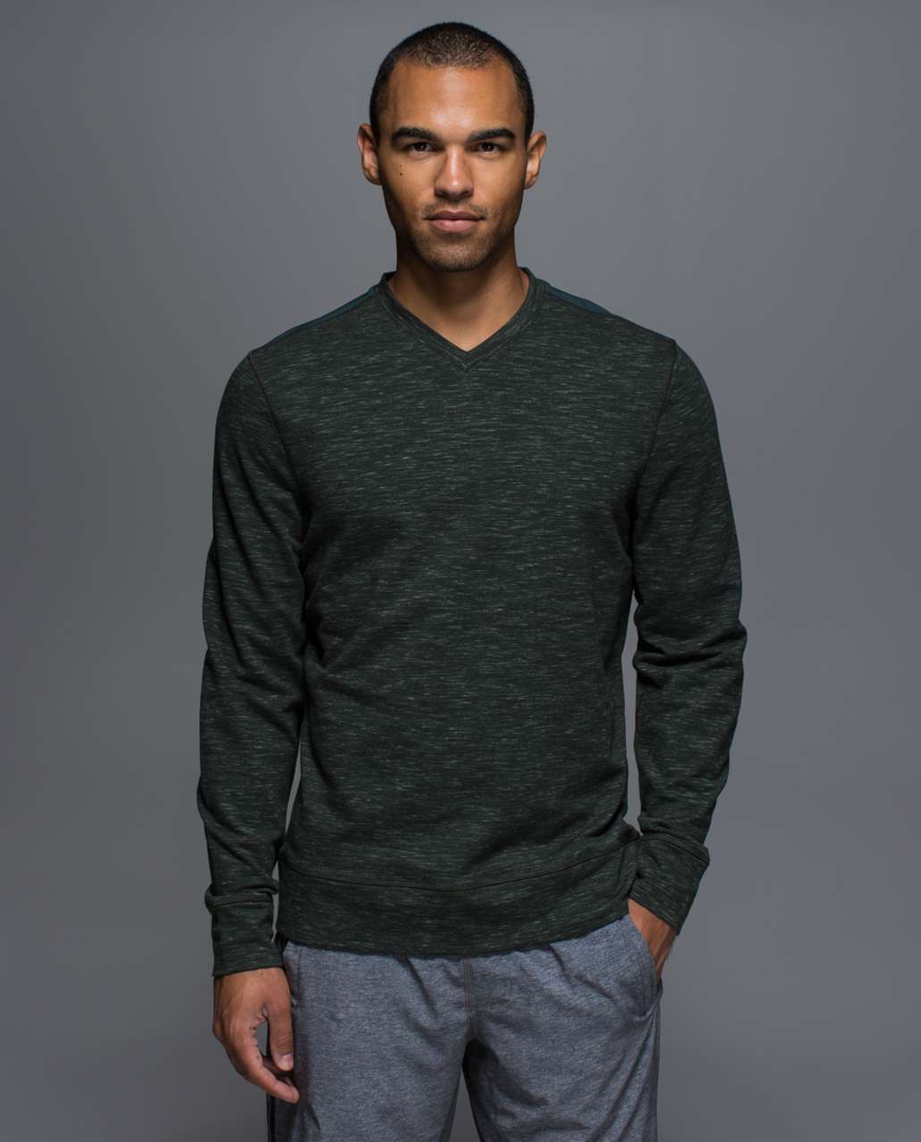 Lululemon Transit Long Sleeve V - Heathered Fuel Green / Fuel Green