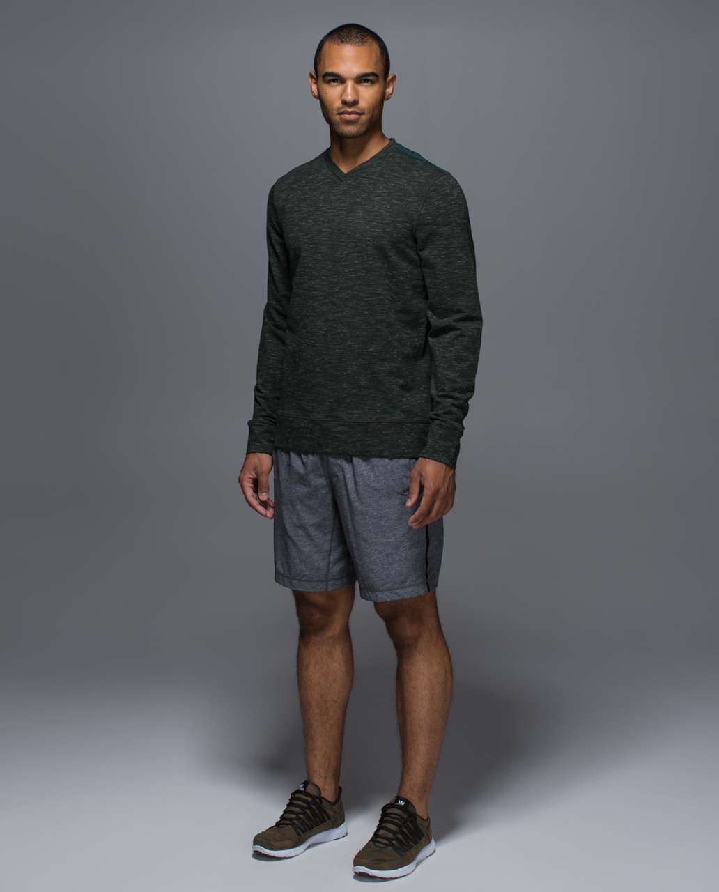 Lululemon Transit Long Sleeve V - Heathered Fuel Green / Fuel Green