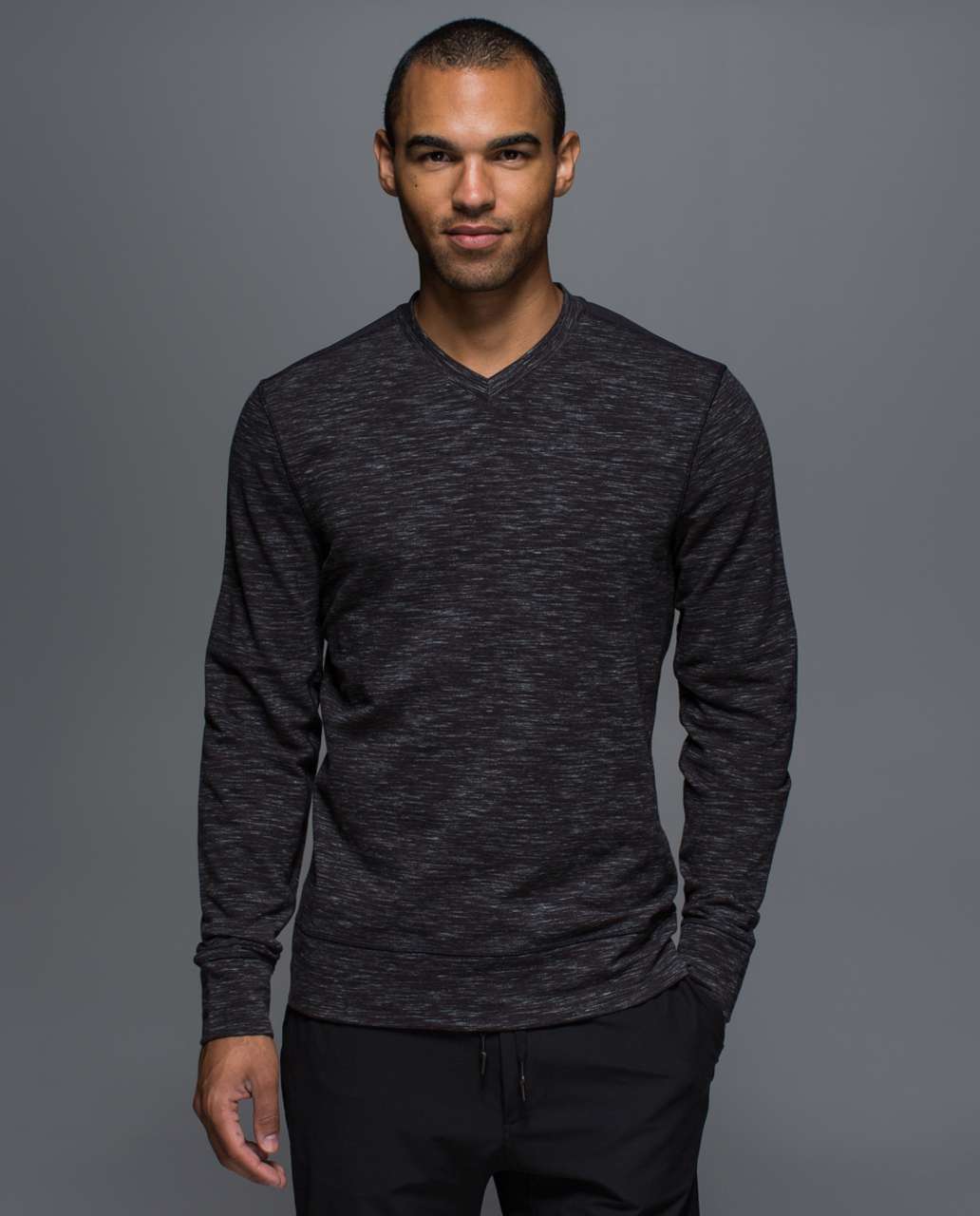 Lululemon Transit Long Sleeve V - Heathered Marled Black / Black