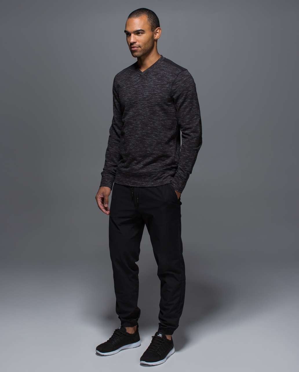 Lululemon Transit Long Sleeve V - Heathered Marled Black / Black