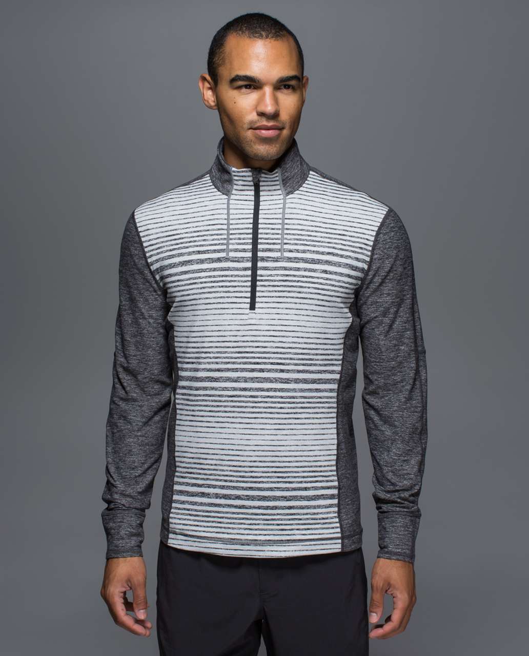 Lululemon Sweat Session 1/2 Zip - Mini Akido Stripe Heathered Black Heathered Silver Spoon / Heathered Black