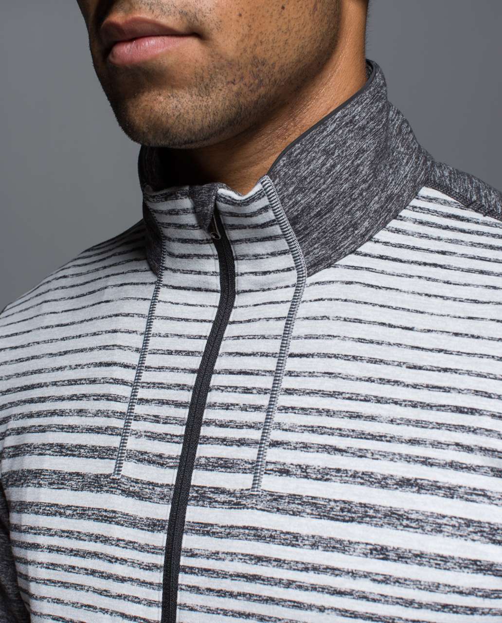 Lululemon Sweat Session 1/2 Zip - Mini Akido Stripe Heathered Black Heathered Silver Spoon / Heathered Black