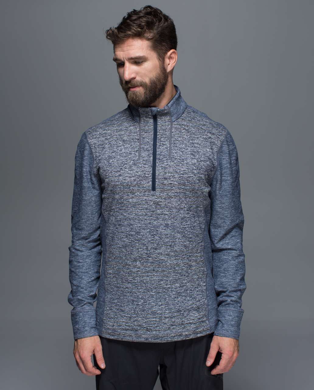 Lululemon Sweat Session 1/2 Zip - Mini Akido Stripe Heathered Black Heathered Inkwell / Heathered Inkwell