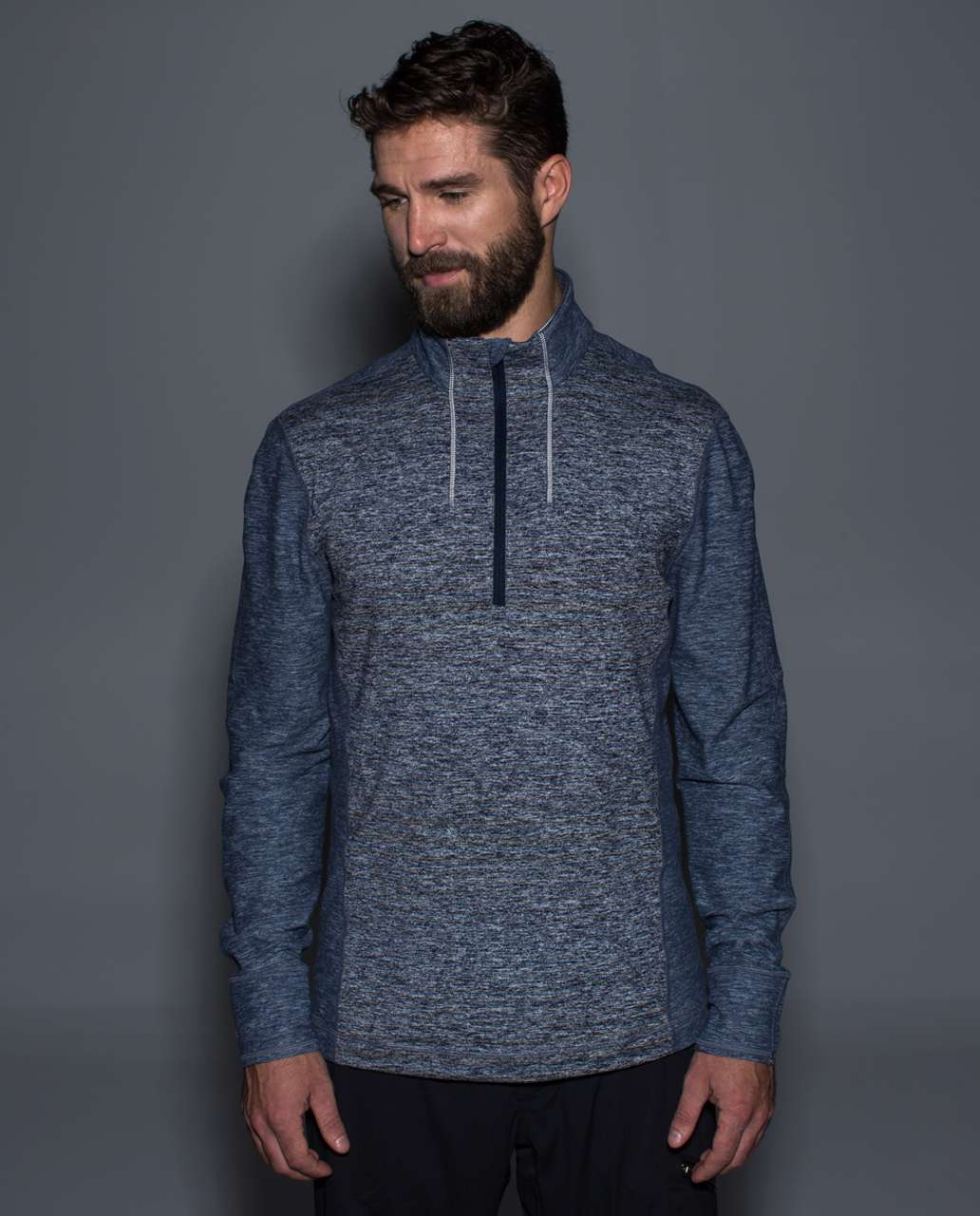 Lululemon Sweat Session 1/2 Zip - Mini Akido Stripe Heathered Black Heathered Inkwell / Heathered Inkwell