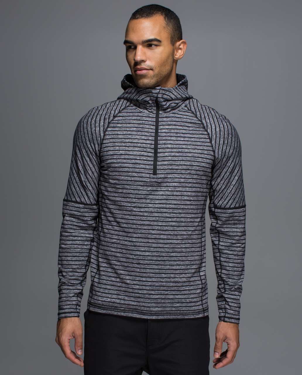 Lululemon Sweat Session Hoodie - Raven Stripe Black Heathered Black