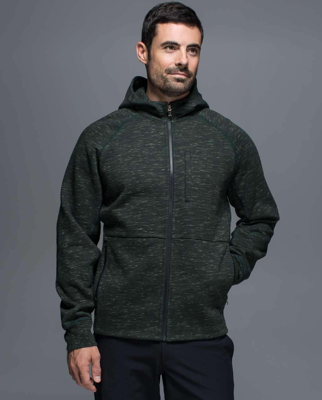 Lululemon Mens Sweater Medium Green Heather Full Zip Best Coast Hoodie  Pockets