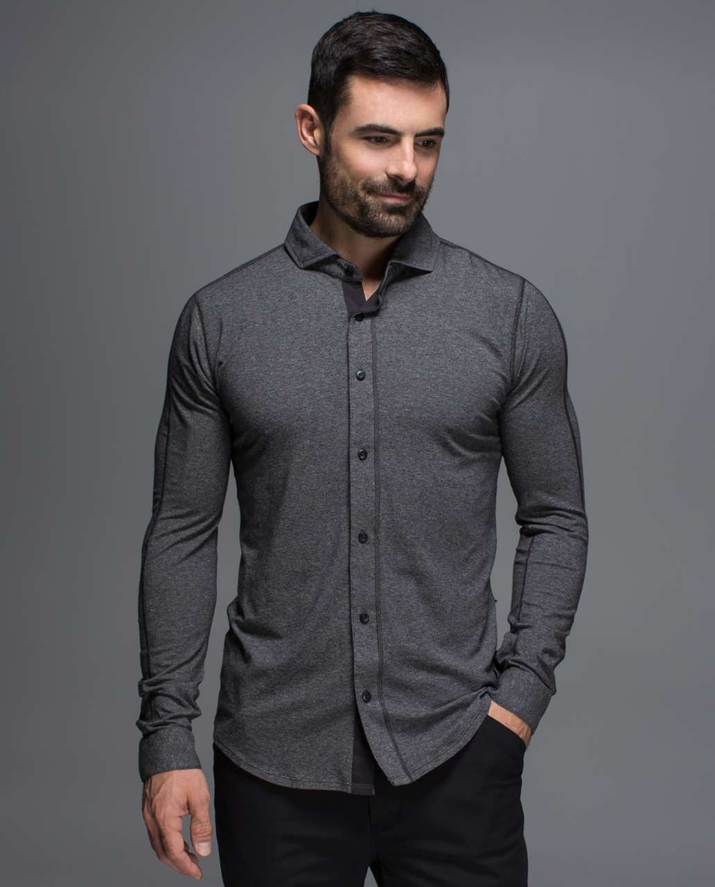 Lululemon Rival Button Up - Heathered Speckled Black - lulu fanatics