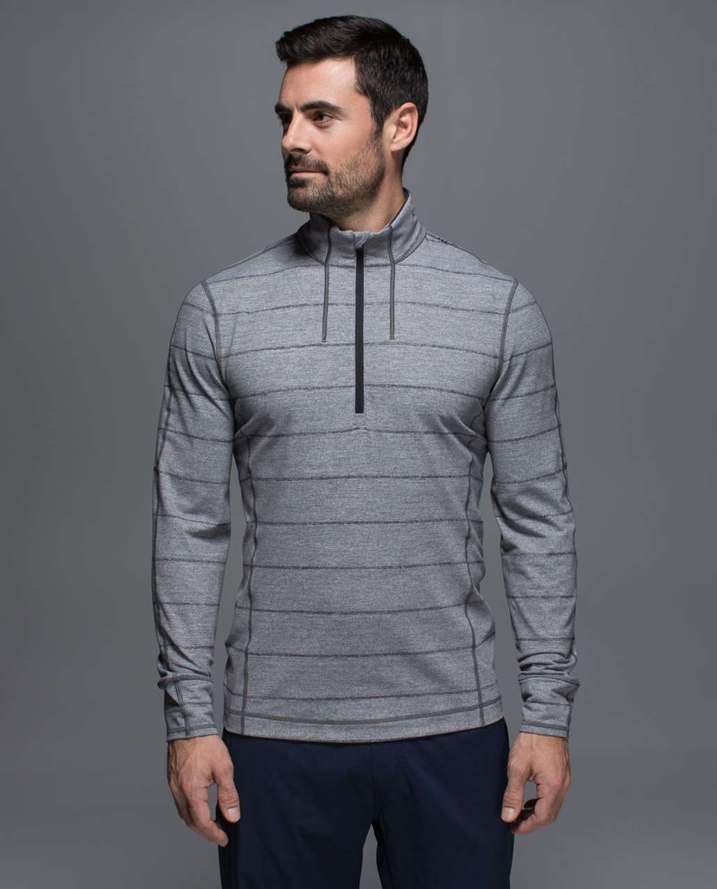 Lululemon Sweat Session 1/2 Zip - Hanover Stripe Heathered Black Heathered Slate