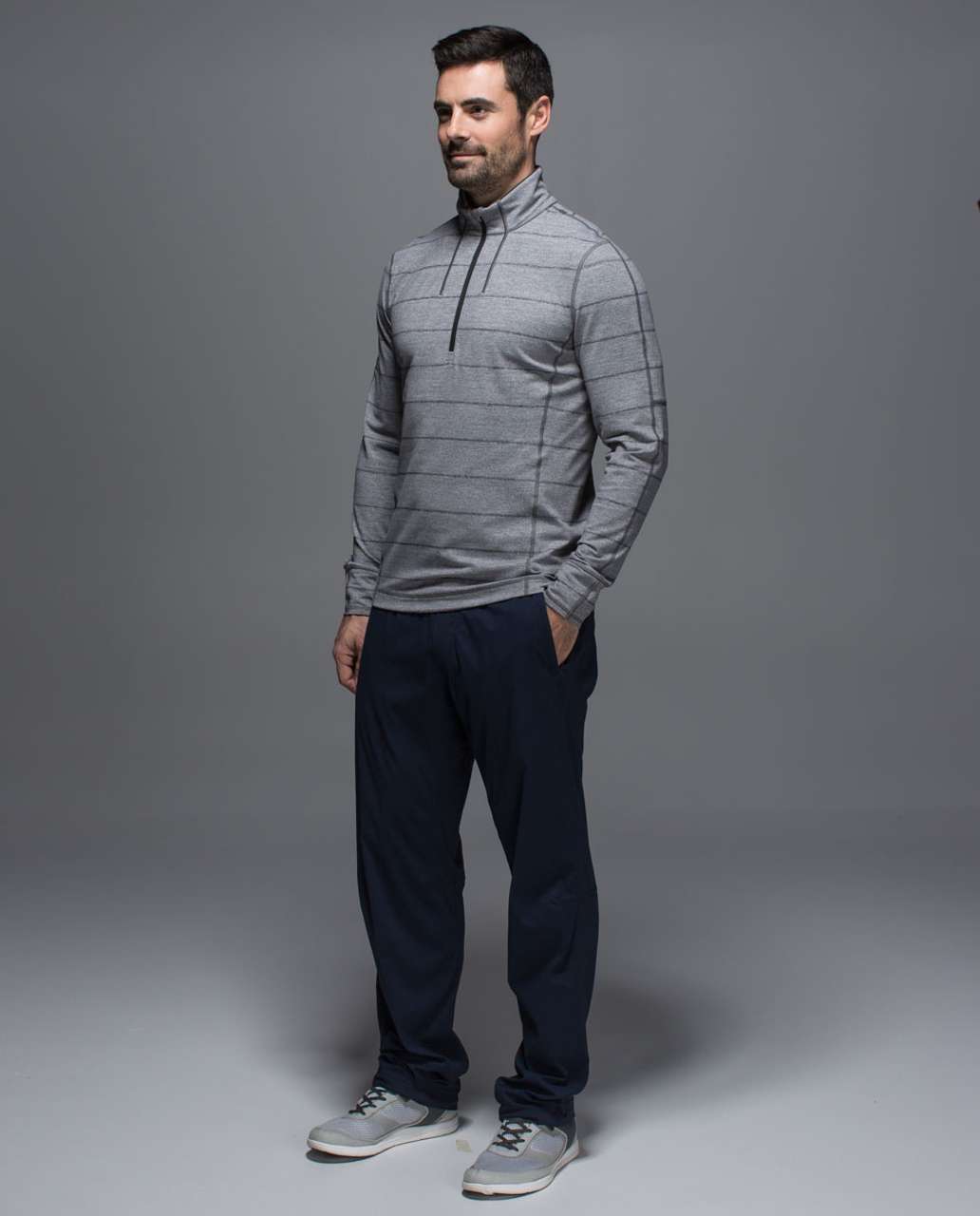 Lululemon Sweat Session 1/2 Zip - Hanover Stripe Heathered Black Heathered Slate