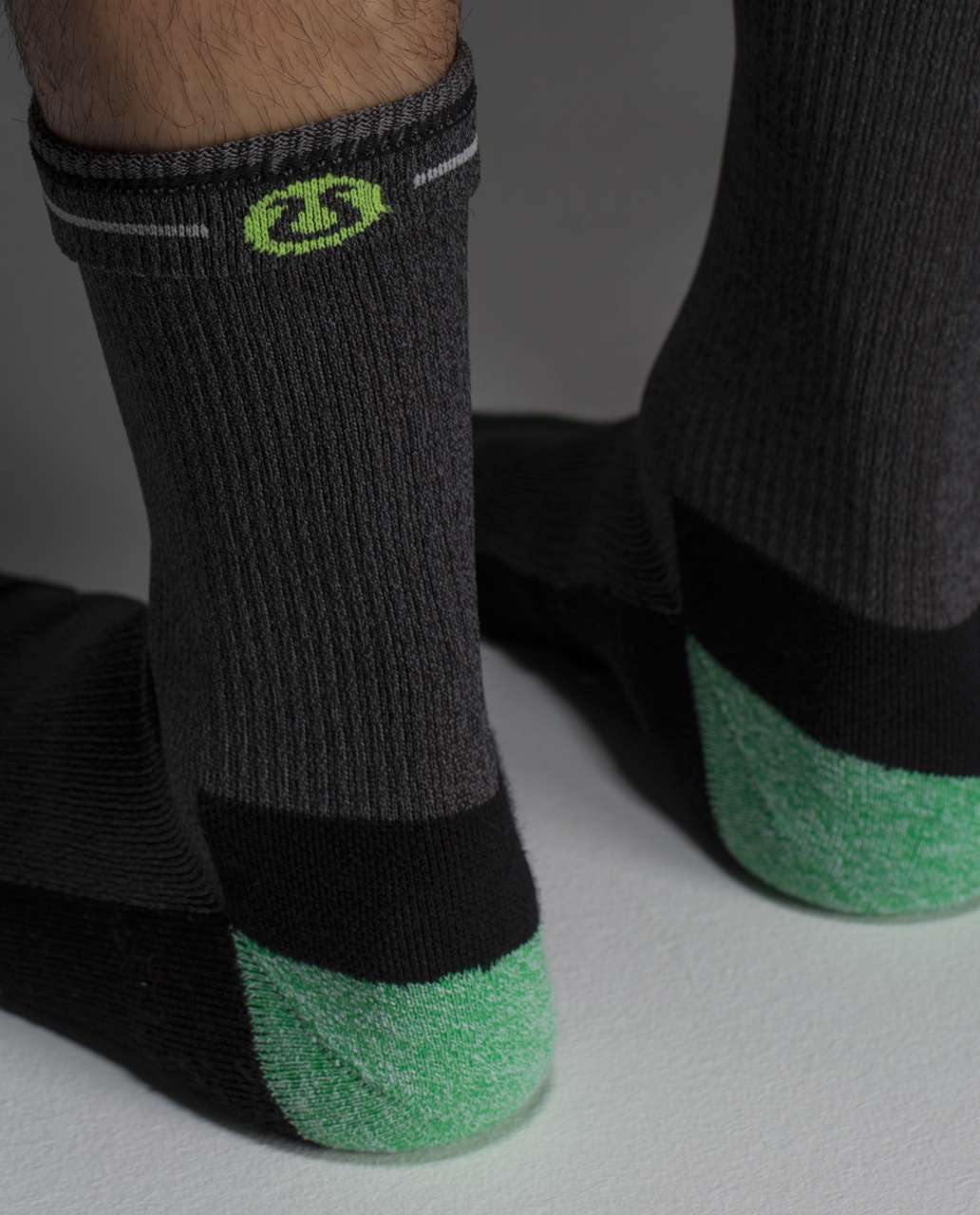 Lululemon Crew Sock *Silver - Blocked Heel Black Slate Scream Green