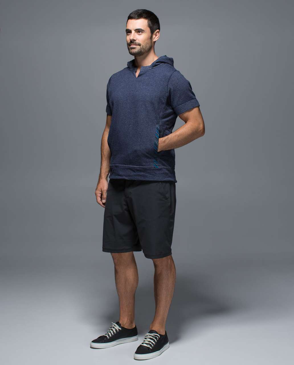 Lululemon Bodhi Short Sleeve Hoodie - Heathered Deep Navy / Blanket Stripe Printed Hawk Blue Deep Navy