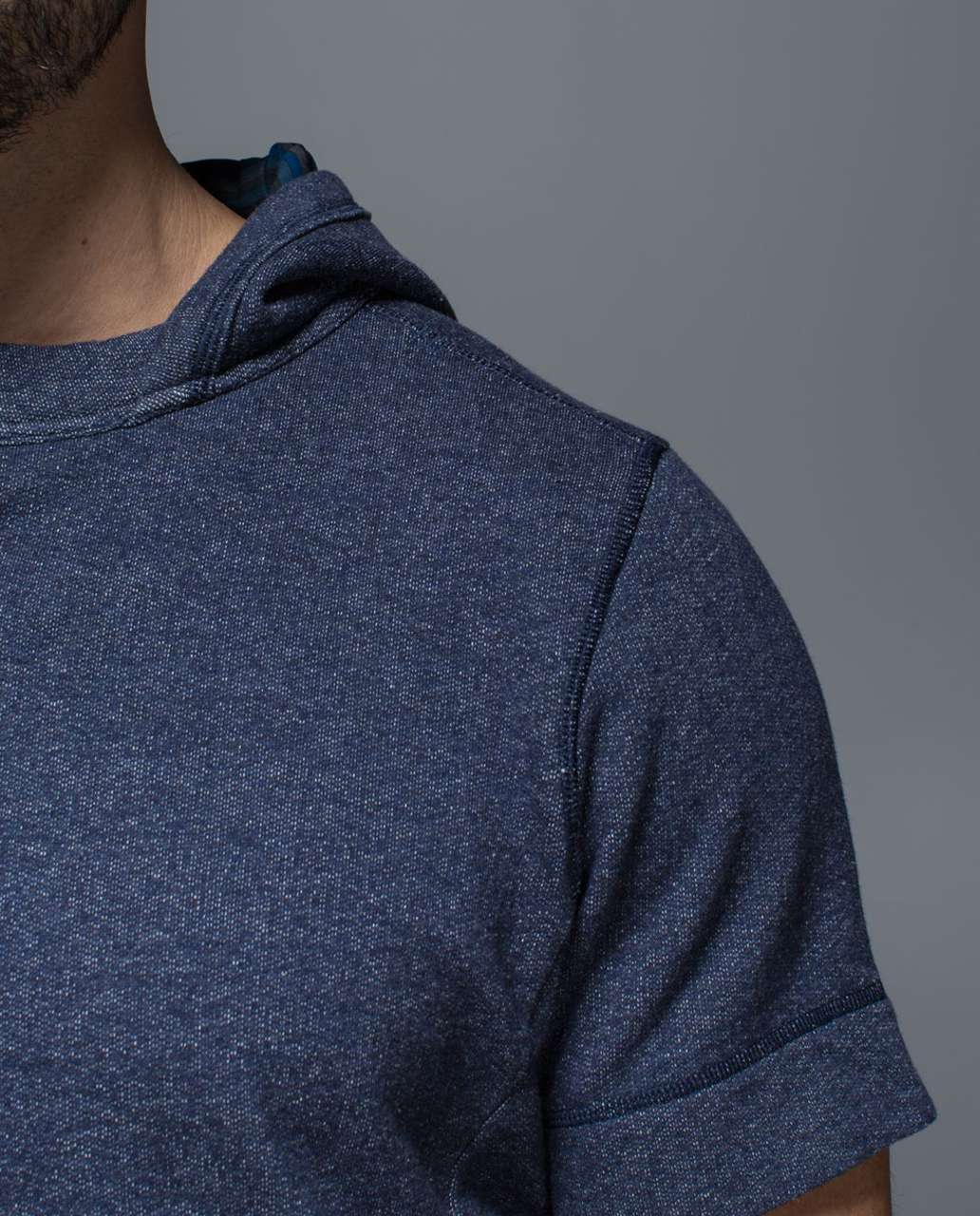 Lululemon Bodhi Short Sleeve Hoodie - Heathered Deep Navy / Blanket Stripe Printed Hawk Blue Deep Navy