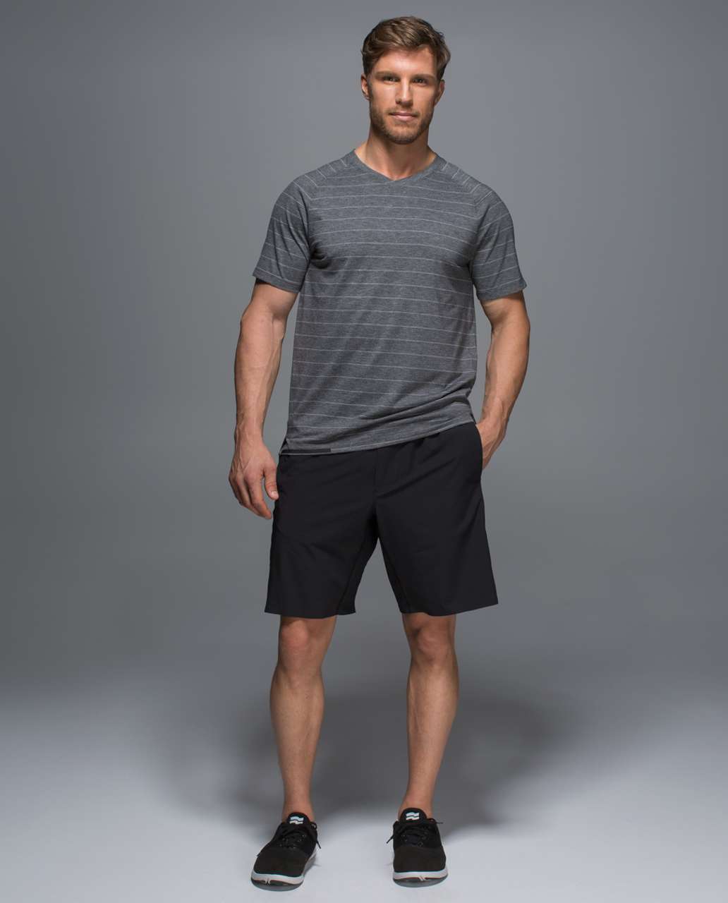 Lululemon Switchback Short Sleeve V - Lookout Stripe Heathered Black ...