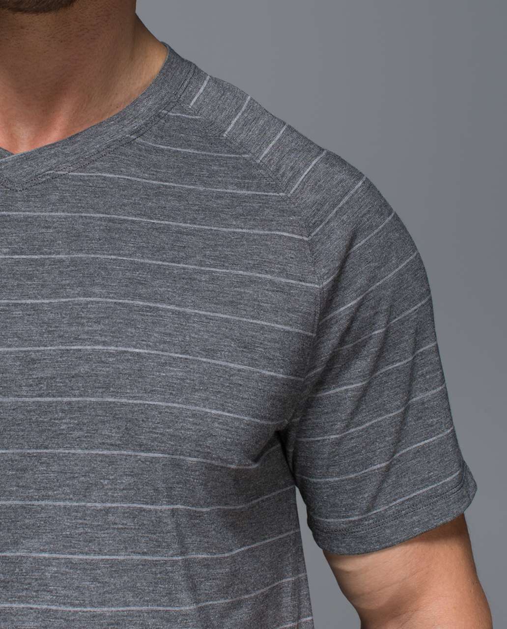 Lululemon Switchback Short Sleeve V - Lookout Stripe Heathered Black Heathered Slate