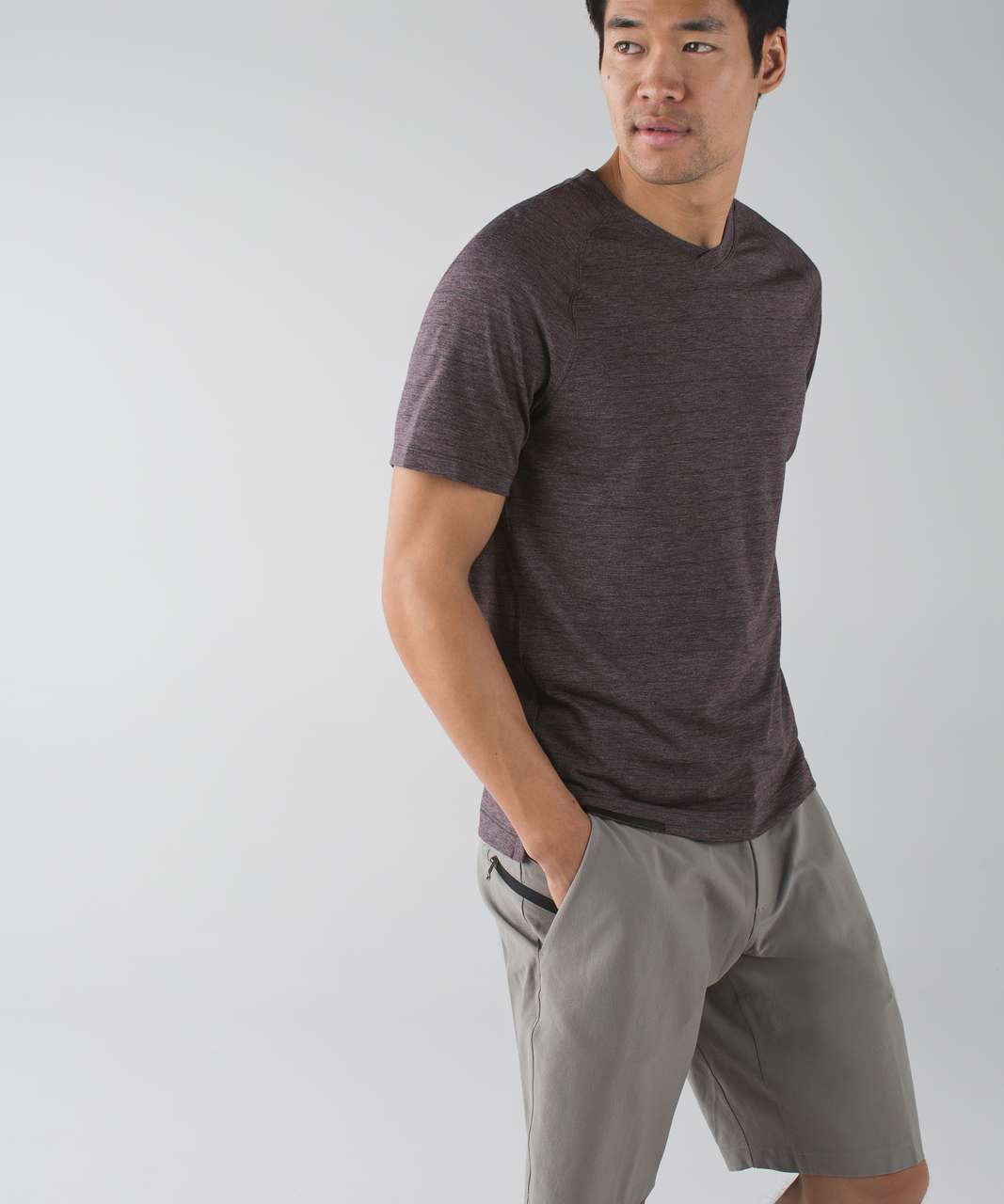 Lululemon Switchback Short Sleeve V - Lookout Stripe Heathered Black Cherry Heathered Black