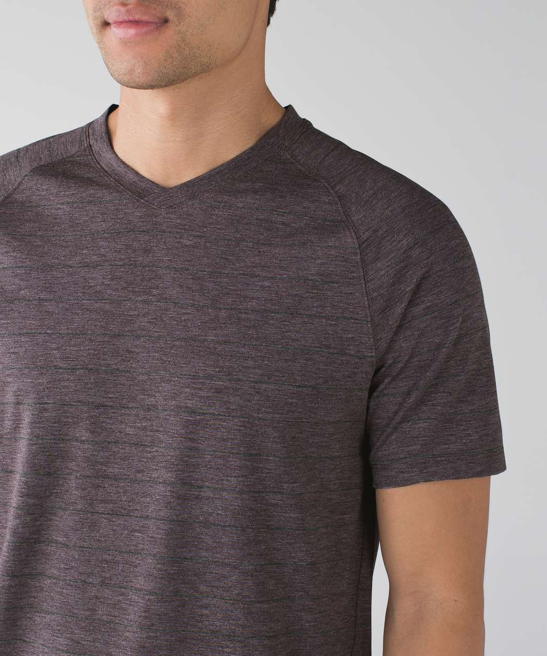 Lululemon Switchback Short Sleeve V - Lookout Stripe Heathered Black Cherry Heathered Black