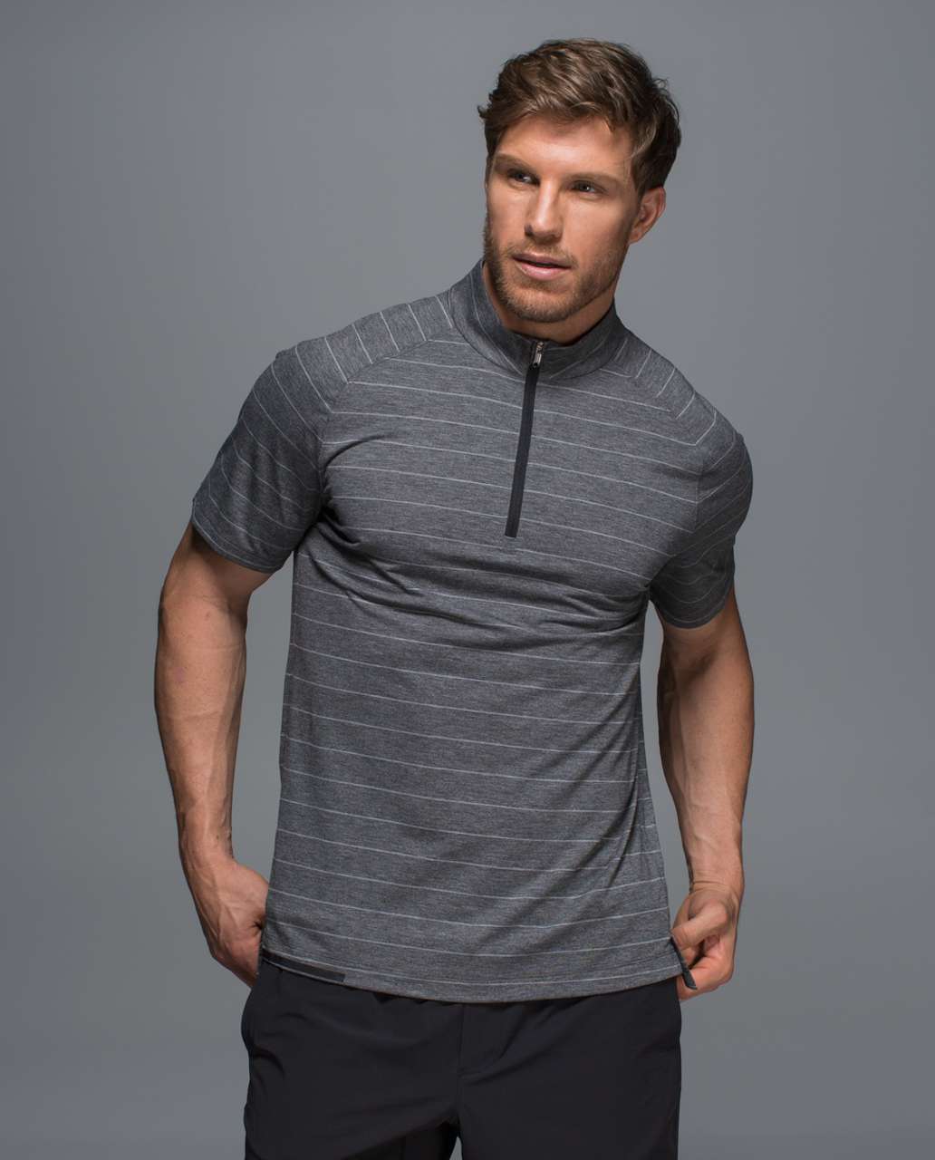 Lululemon Switchback 1/4 Zip - Lookout Stripe Heathered Black Heathered Slate