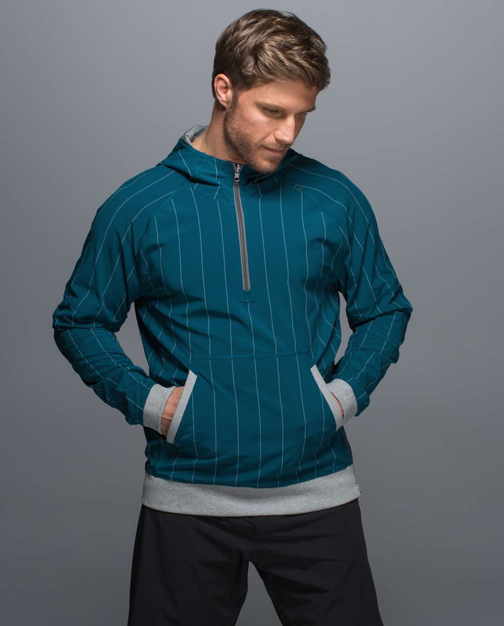 Lululemon Sundown To Sunup Pullover - Heathered Slate / Tennis Pinstripe Tofino Teal White