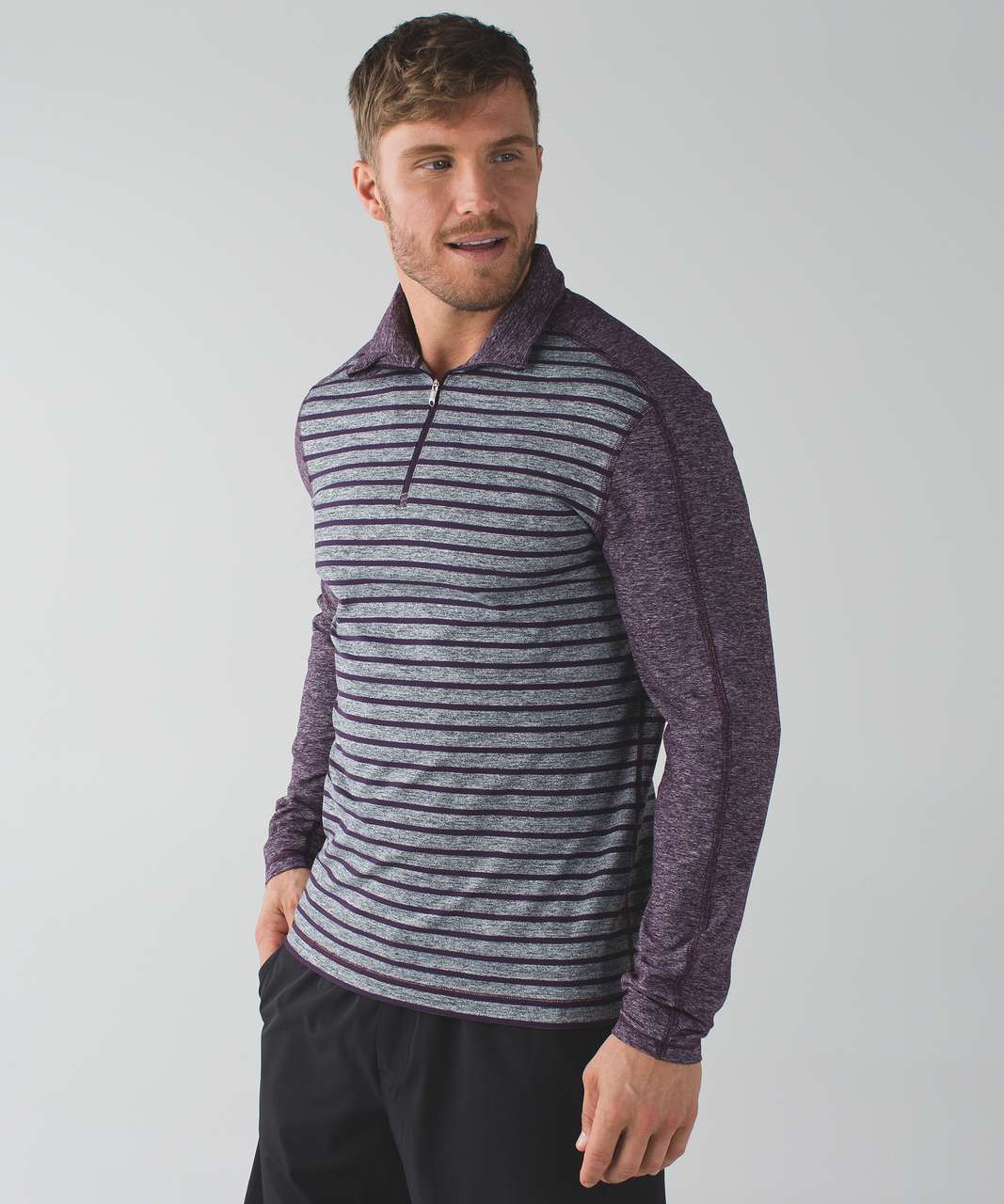 Lululemon Surge Warm 1/2 Zip - Yachtie Stripe Heathered Dark Slate Deep Zinfandel / Heathered Deep Zinfandel