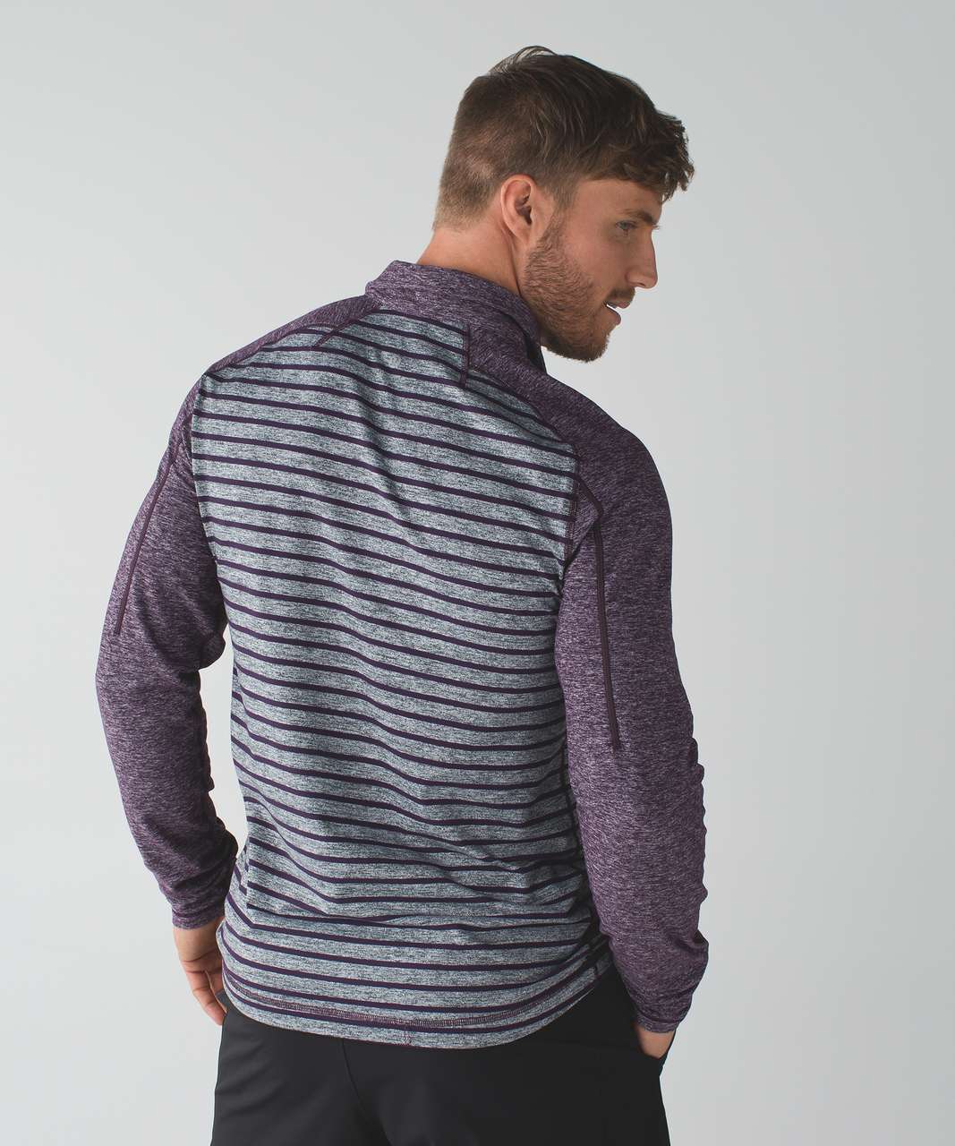 Lululemon Surge Warm 1/2 Zip - Yachtie Stripe Heathered Dark Slate Deep Zinfandel / Heathered Deep Zinfandel