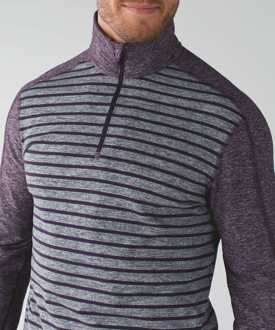 Lululemon Surge Warm 1/2 Zip - Yachtie Stripe Heathered Dark Slate Deep Zinfandel / Heathered Deep Zinfandel